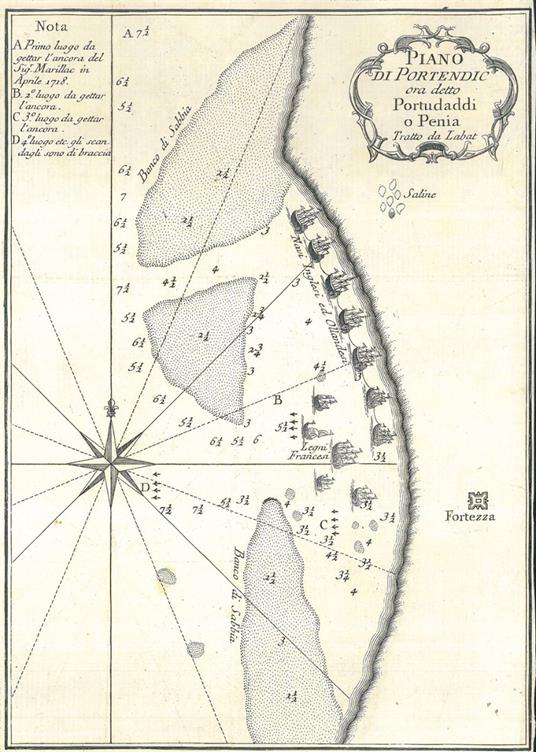 Piano di Portendic ora detto Portudaddi o Peina. Tratto da Labat. ..dall'opera "Storia generale de' viaggi o nuova raccolta di tutte le relazioni de' viaggi per mare, e per terra..." - copertina