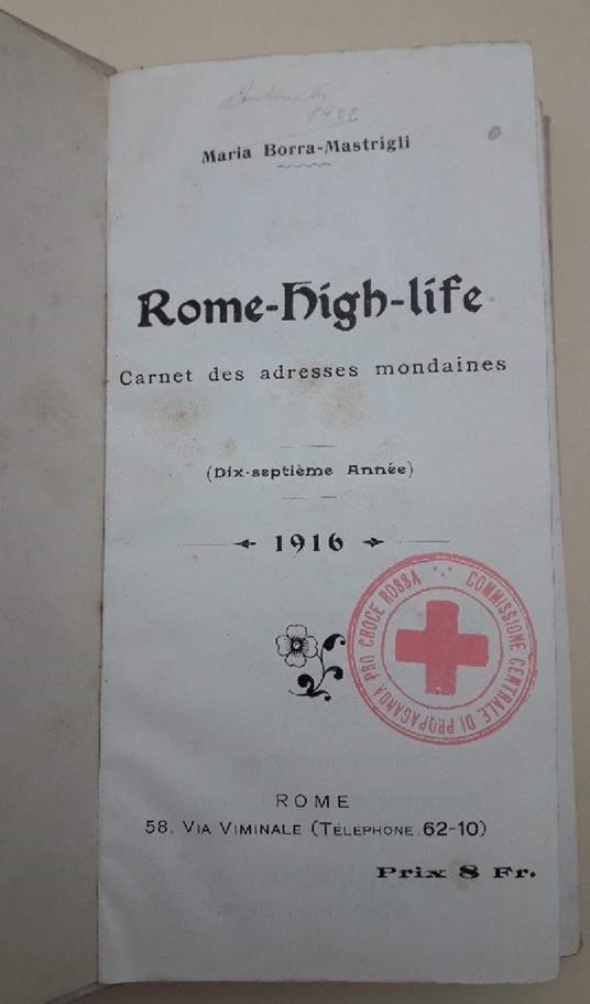 Rome-High-Life-Carnet Des Adresses Mondaines-Dix Septieme Annee(1916) - copertina