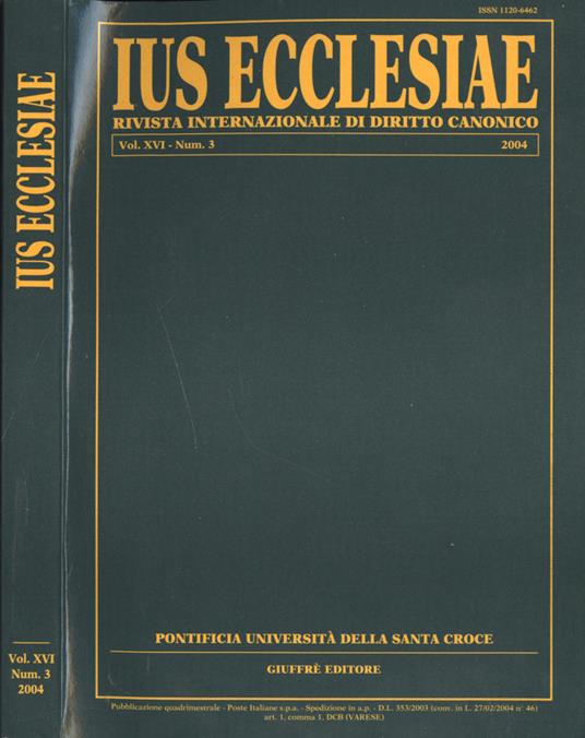 Ius ecclesiae Vol. XVI Num. 3 - copertina