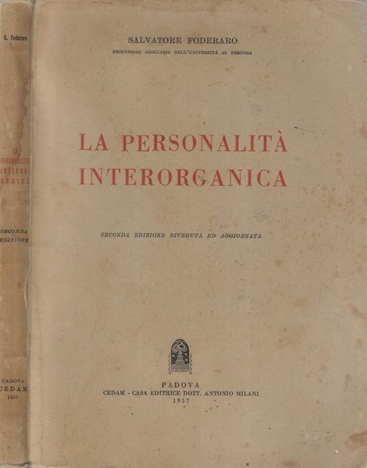 La personalità interorganica - Salvatore Foderaro - copertina