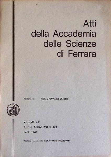 Atti della Accademia delle scienze di Ferrara: volume 49°: anno accademico 149 (1971-1972) - copertina