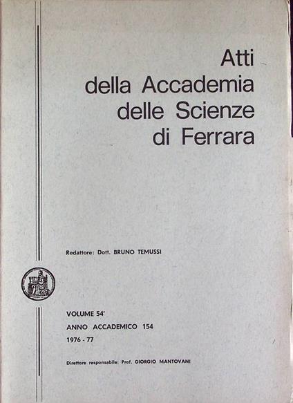 Atti della Accademia delle scienze di Ferrara: volume 54°: anno accademico 154 (1976-1977) - copertina