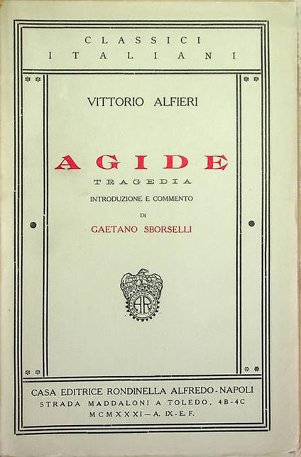 Agide: tragedia - Vittorio Alfieri - copertina