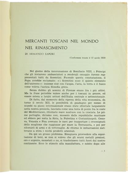 MERCANTI TOSCANI NEL MONDO NEL RINASCIMENTO - Armando Sapori - copertina