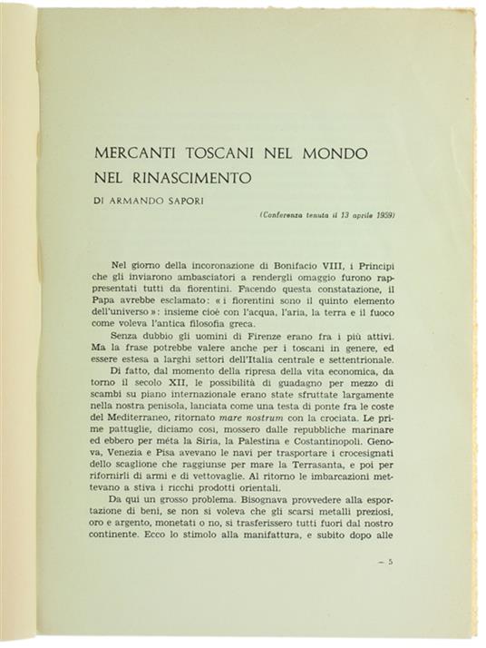 MERCANTI TOSCANI NEL MONDO NEL RINASCIMENTO - Armando Sapori - copertina