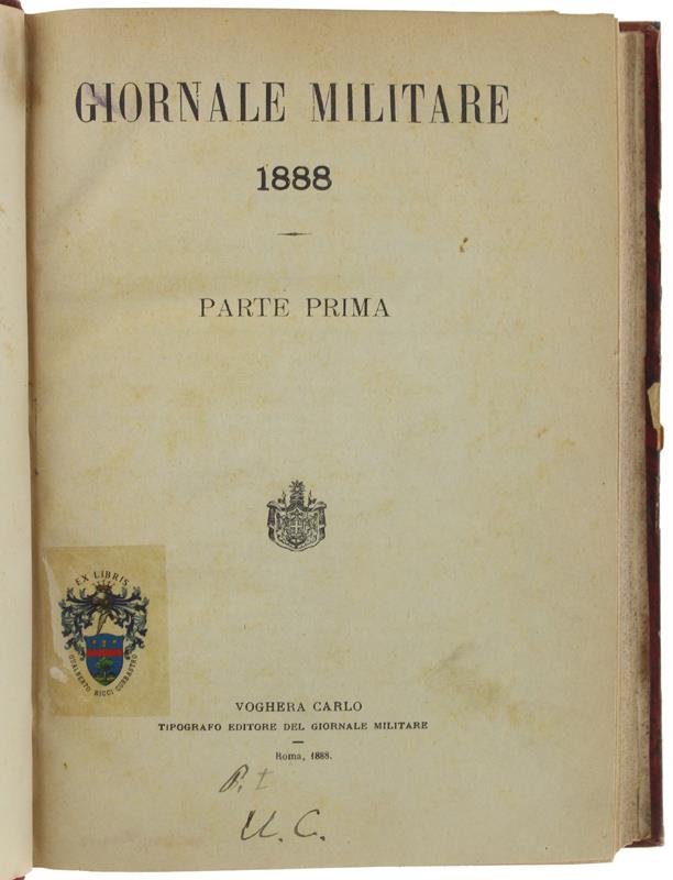 GIORNALE MILITARE 1888. Parte Prima