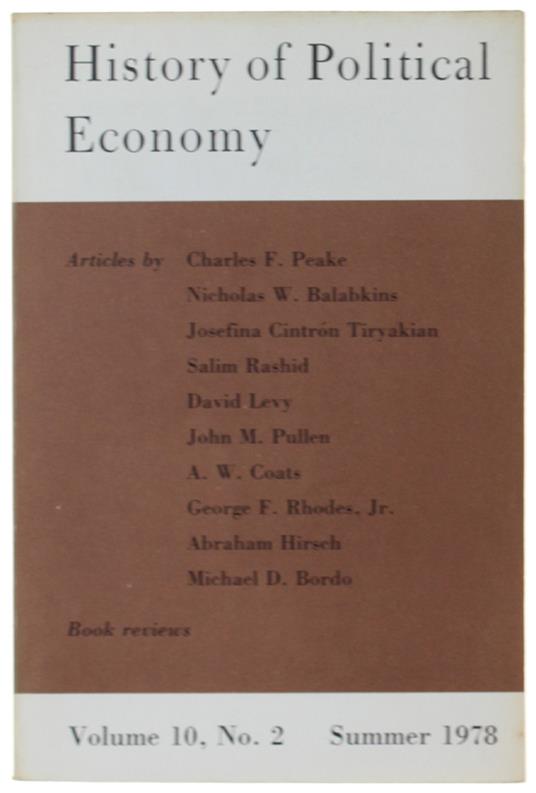HISTORY OF POLITICAL ECONOMY. Volume 10, No. 2 - Summer 1978 - copertina