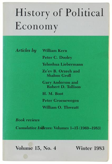 HISTORY OF POLITICAL ECONOMY. Volume 15, No. 4 - Winter 1983 - copertina
