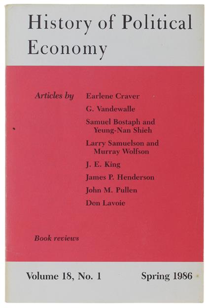 HISTORY OF POLITICAL ECONOMY. Volume 18, No. 1 - Spring 1986 - copertina