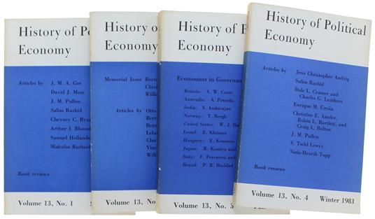 HISTORY OF POLITICAL ECONOMY. Volume 13, 1981. Complete Year: 4 issues - copertina