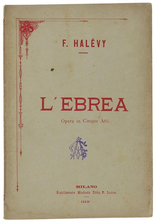 L' EBREA. Opera in cinque atti - copertina