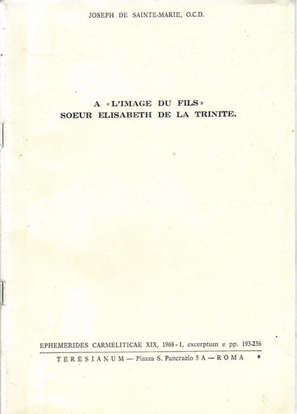 A "l'image du fils" soeur Elisabeth de la Trinite - copertina