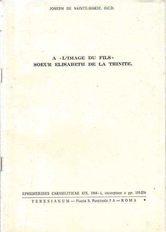 A "l'image du fils" soeur Elisabeth de la Trinite - copertina