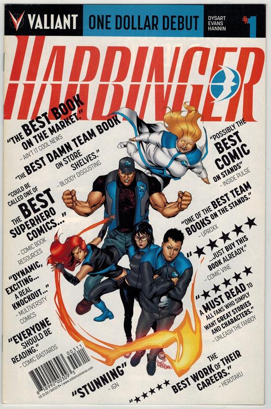 One Dollar Debut Harbinger No. 1 Valiant 2014 VF - copertina