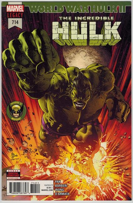 Incredible Hulk no. 714 Marvel Comics 2018 VF Mike Deodato - copertina