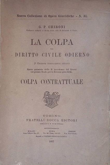 La colpa nel Diritto Civile odierno - copertina