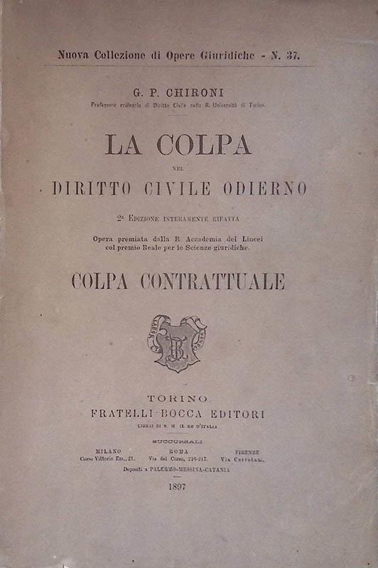 La colpa nel Diritto Civile odierno - copertina