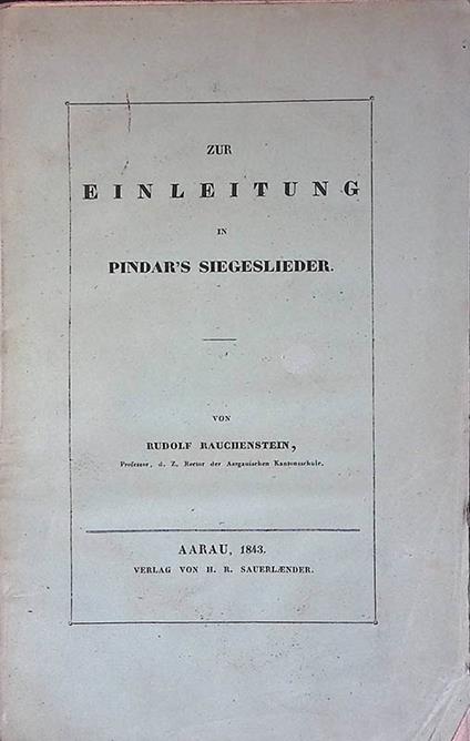 Zur einleitung in Pindar's siegeslieder - copertina