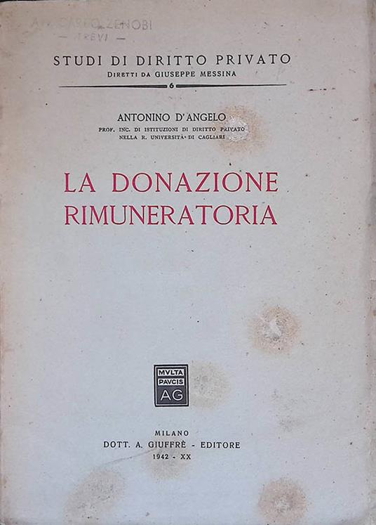 La donazione rimuneratoria - Antonino D'Angelo - copertina