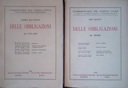 Commentario del Codice Civile. Delle obbligazioni Art. 1754-1860 - Delle Obbligazioni Art. 1992-2059 - copertina
