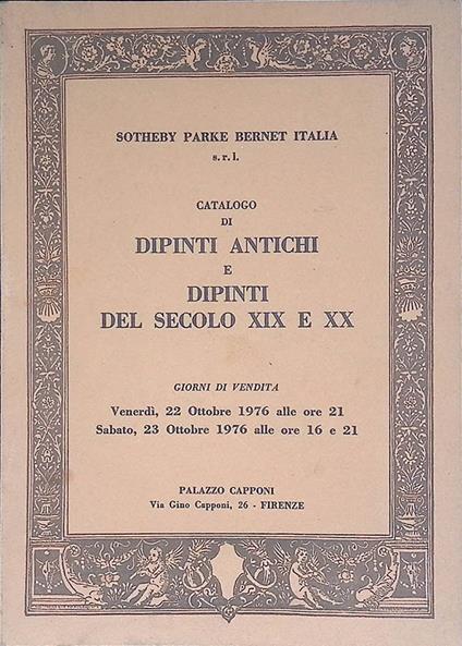 Catalogo di dipinti antichi e dipinti del secolo XIX e XX - copertina