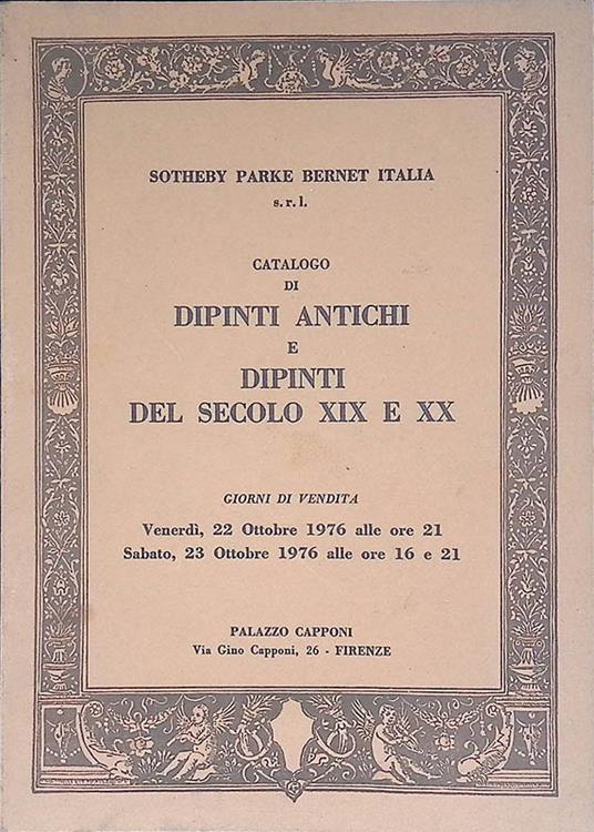 Catalogo di dipinti antichi e dipinti del secolo XIX e XX - copertina