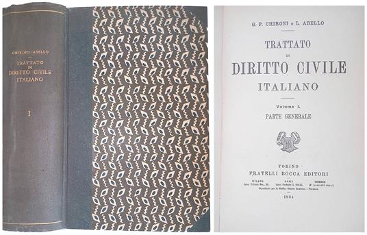 Trattato di Diritto Civile Italiano Volume I. Parte Generale - copertina
