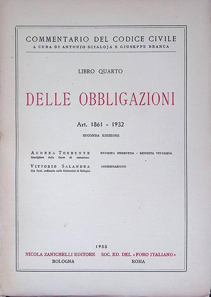 Commentario del Codice Civile. Delle Obbligazioni Art. 1861-1932 - copertina