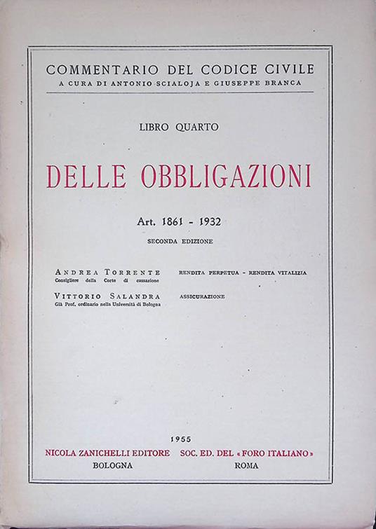 Commentario del Codice Civile. Delle Obbligazioni Art. 1861-1932 - copertina