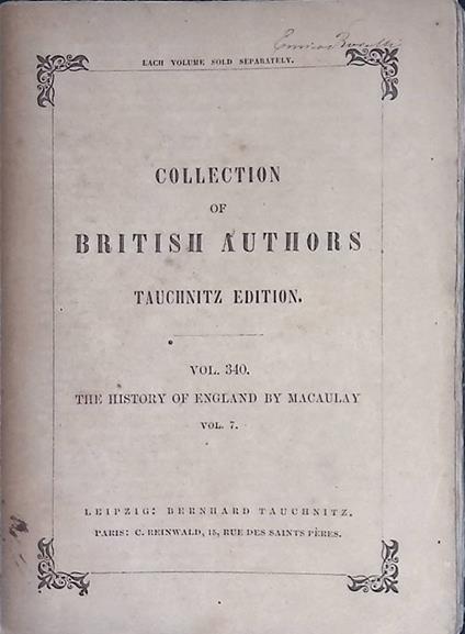 The History of England. From the accession of James the Second - Vol. VII - Thomas Babington Macaulay - copertina