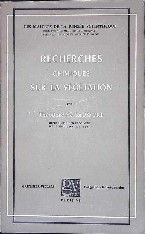 Recherches Chimiques sur la Végétation - copertina