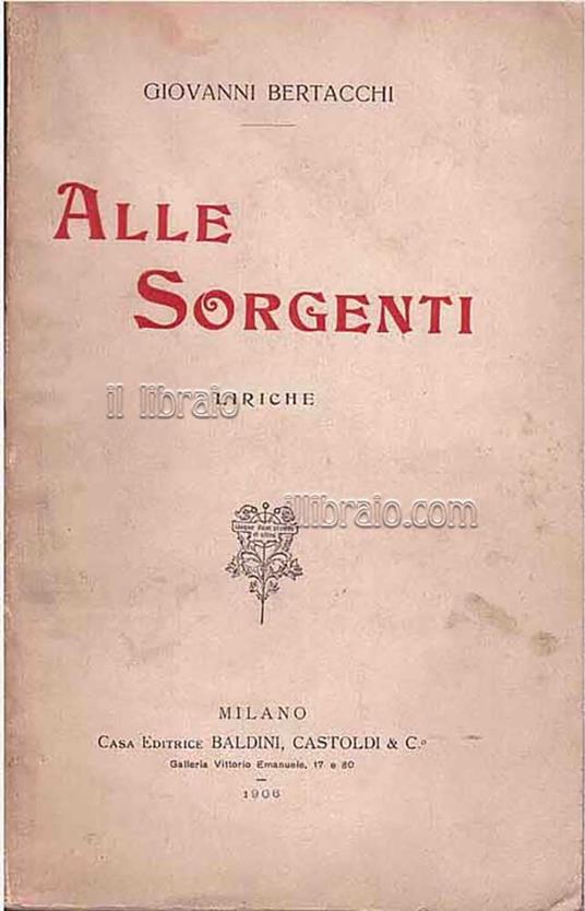Alle sorgenti. Liriche - copertina