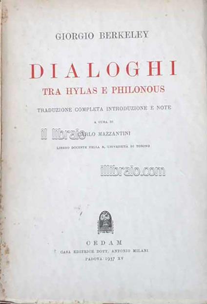 Dialoghi tra Hylas e Philonous - copertina