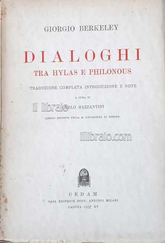 Dialoghi tra Hylas e Philonous - copertina