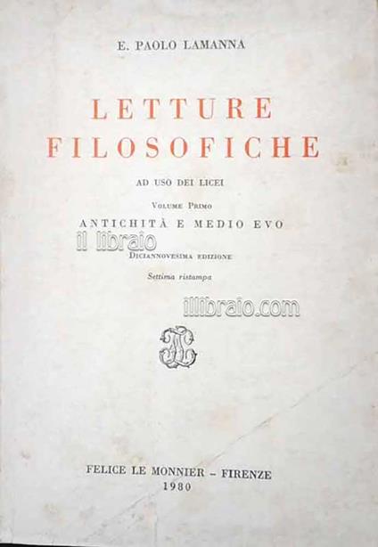 Letture filosofiche - E. P. Lamanna - copertina