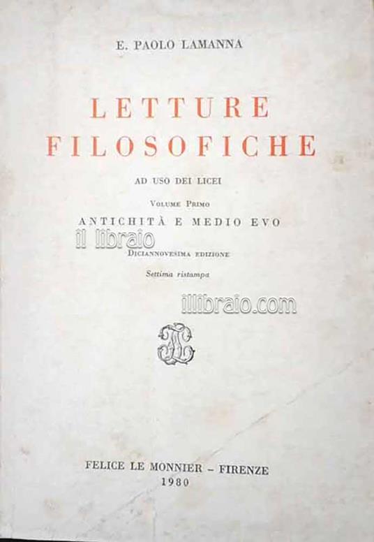 Letture filosofiche - E. P. Lamanna - copertina