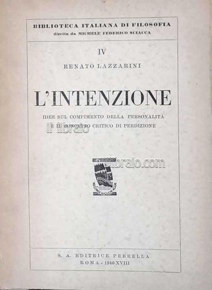 L' intenzione. Idee sul compimento della personalità e il concetto critico di perdizione - copertina