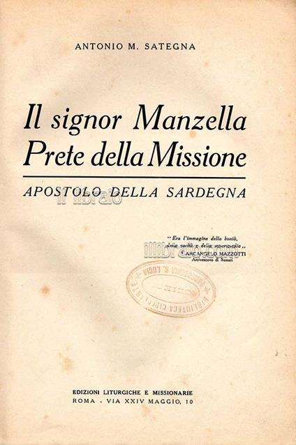 Il signor Manzella prete della missione. Apostolo della Sardegna - copertina