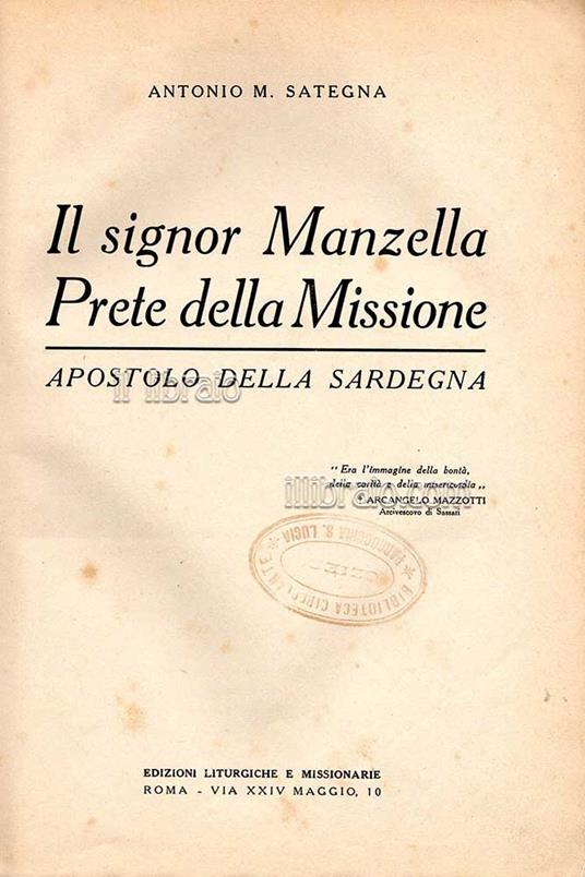 Il signor Manzella prete della missione. Apostolo della Sardegna - copertina