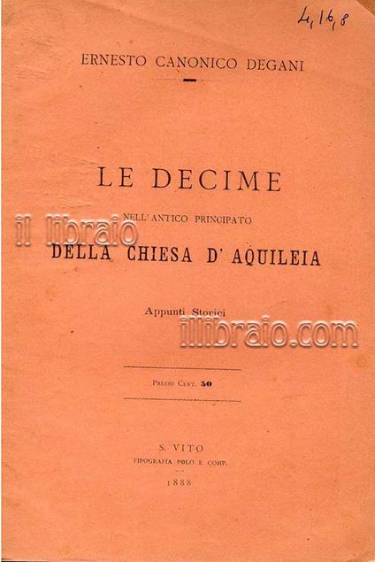 Le decime nell'antico principato della chiesa d'Aquileia - copertina