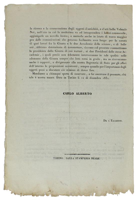 REGII BREVETTI in data delli 24 novembre, ed 11 dicembre 1832, con cui è creata una Giunta d'antichità e belle arti