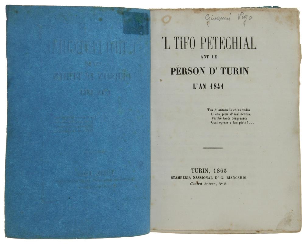 'L TIFO PETECHIAL ant le PERSON D' TURIN L'AN 1841