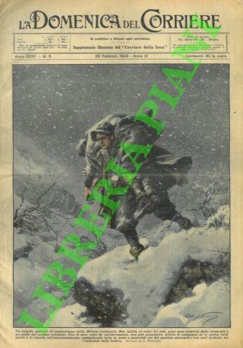 Due militi sorpresi da tormenta di neve al calar del sole, uno viene colto da assideramento. L'altro se lo carica in spalla camminando tutta la notte ed il mattino successivo - A. Beltrame - copertina