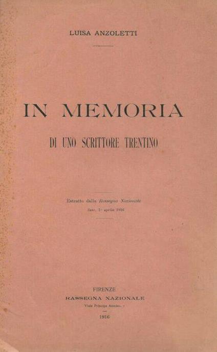 In memoria di uno scrittore, fasc.1 1916 - Luisa Anzoletti - copertina