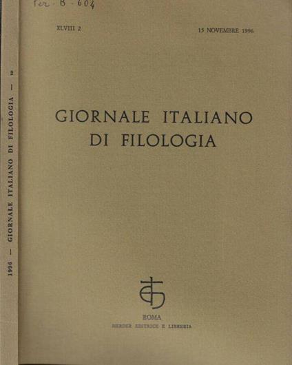 Giornale italiano di filologia anno 1996 N. 2 - Nino Scivoletto - copertina