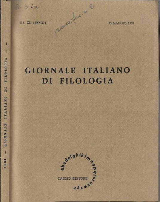 Giornale italiano di filologia anno 1981 N. 1 - Nino Scivoletto - copertina