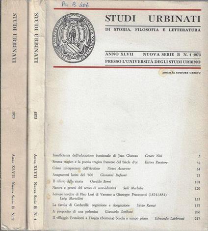 Studi urbinati di storia, filosofia e letteratura anno XLVII 1973 nuova serie B N. 1, 2 - Carlo Bo - copertina