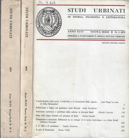 Studi urbinati di storia, filosofia e letteratura anno XLVI 1972 nuova serie B N. 1, 2 - Carlo Bo - copertina