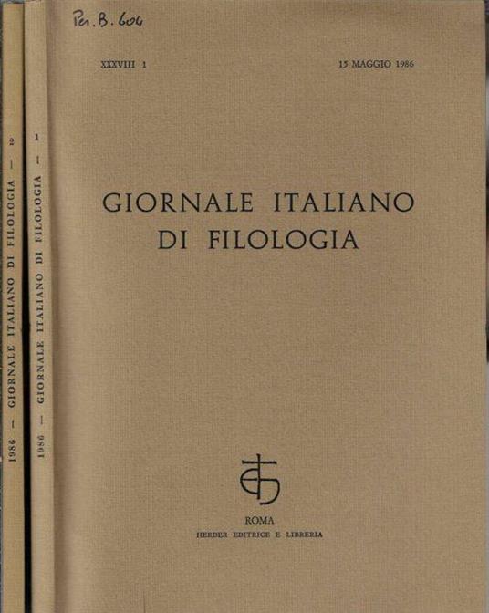 Giornale italiano di filologia anno 1986 N. 1, 2 - Nino Scivoletto - copertina