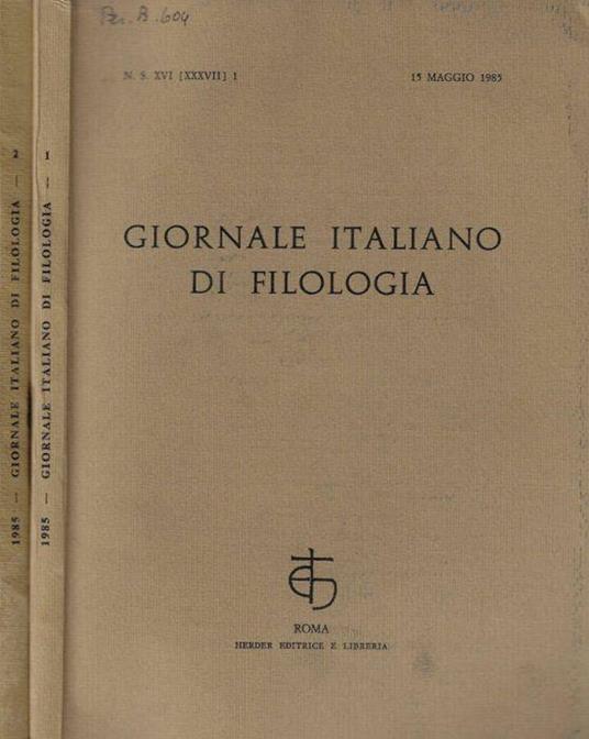 Giornale italiano di filologia anno 1985 N. 1, 2 - Nino Scivoletto - copertina